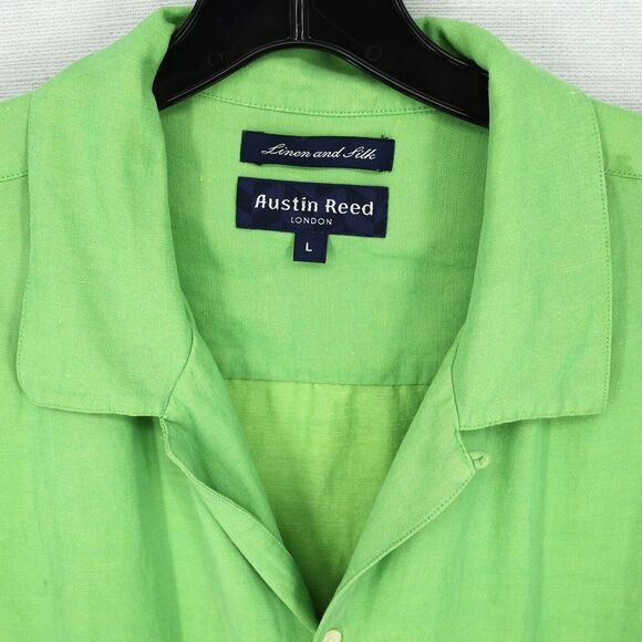 Austin Reed London Shirt Mens Large Linen Silk Green Camp Oversized Vintage - Picture 7 of 10